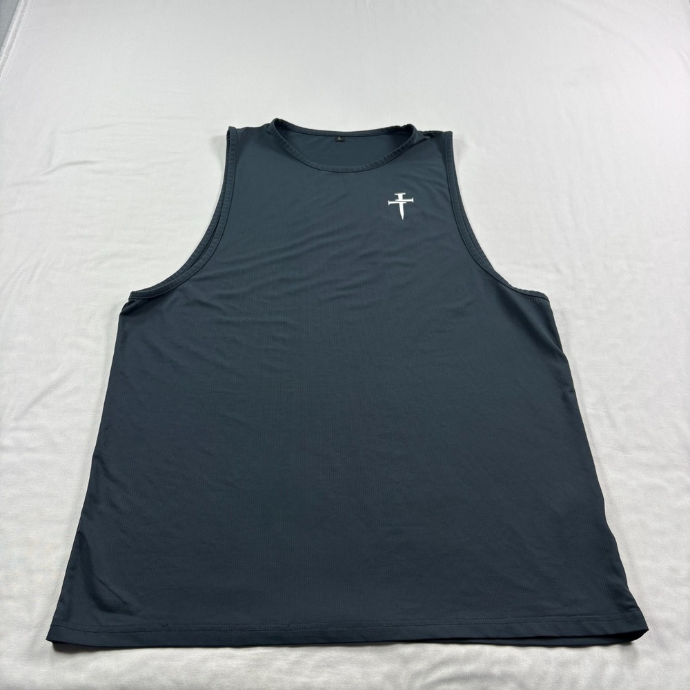 Three Nails Tank Top Shirt Mens Large Blue Athletic Gym Training Stretch